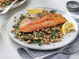 Pan Seared Salmon With Lemony Greens And Grains Recipe Pan Seared Salmon Seared Salmon Cooking Salmon