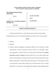 Have you found the page useful? Answer To Amended Complaint First Tn V Bell And Pinnacle 139102189 2 Denial Knowledge