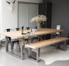 If you have a wood dining table, a bench in a similar material ties the room together. Mesa Diputacio Kitchen Table Bench Industrial Dining Chairs Steel Dining Table