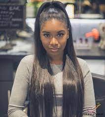 Do You Like The Straight Hair With Half Up Half Down Bun Straight Hairstyles Sew In Hairstyles Weave Hairstyles