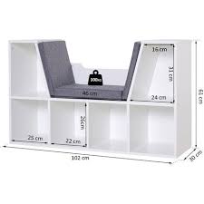 Bibliotheque Banc 2 En 1 Design Contemporain 6 Casiers 3 Coussins Fournis 102l X 30l X 61h Cm Blanc Gris Chine Bibliotheque Chambre Enfant Casier Rangement Etagere Jouet