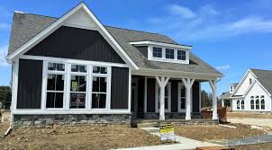 Love This Cute Mini Modern Farmhouse Style Mi Homes New Build With Board Batten Cast Iron Color Siding A Craftsman Style Homes New Builds Building Design