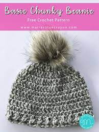 Basic Chunky Beanie Free Crochet Pattern Maria S Blue Crayon Crochet Hats Chunky Crochet Hat Basic Crochet Beanie