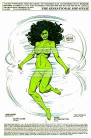 1girls barefoot canonical scene cleft of venus completely nude  edit exercise female female only full body green hair green skin hulk  (series) jennifer walters john byrne jump rope jumping