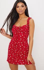Casual Dresses For Women Casual Wear Dresses Prettylittlething Usa In 2020 Red Floral Dress Sundresses Women Fashion