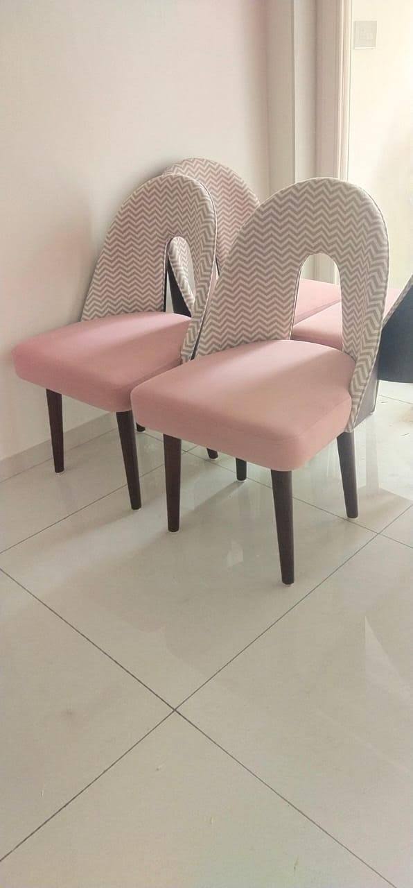Elegant Dining Chair with Pink Upholstery and Chevron Back product image