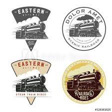Set Of Vintage Retro Railroad Steam Train Logos Emblems Labels And Badges In 2021 Retro Vintage Steam Trains Train
