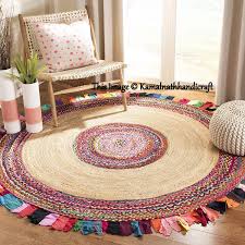This versatile, beautiful handwoven yoga mat is made with the environmentally conscious materials. Indian Traditional Hand Stitched Braided Bohemian Jute Area Etsy Circular Rugs Jute Round Rug Braided Rag Rugs