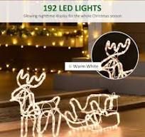 Outdoor LED Light Warm White Deer and Sleigh Christmas Ornaments Yard  Decoration