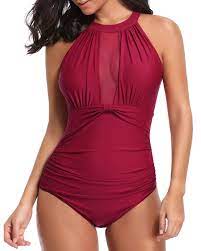 Tempt Me Women One Piece High Neck V Neckline Mesh Ruched Monokini Swimwear At Amazon Women S One Piece For Women Women S One Piece Swimsuits Monokini Swimwear