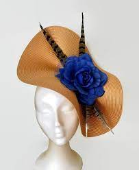 Gold And Royal Blue Fascinator Blue Kentucky Derby Hats Gold Feather Hat Wedding Fascinator Women Races Hats Royal Blue Royal Ascot Hat Royal Blue Fascinator Blue Fascinator Kentucky Derby Hats