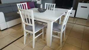 White is an easy colour to match, and looks especially good with modern, glossy dining sets, as well as more classic, rustic looks such as a wooden farmhouse table. Set Of Extending Dining Table And 4 Solid Wood Chairs White Small Great Kam02 For Sale Online Ebay