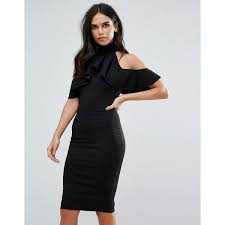 Missguided Black High Neck Frill Cold Shoulder Dress 36 Liked On Polyvore Featuring Dresses Latest Fashion Clothes Missguided Dress Flutter Sleeve Dress