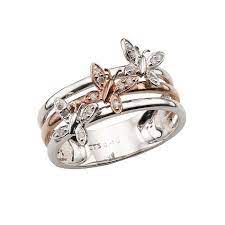 9ct White And Rose Gold Diamond Butterfly Ring Wedding Rings Rose Gold Glamour Jewelry Unusual Wedding Rings