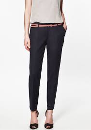 Navy Plain Low Waist Belt Cotton Pants Fashion Women Pants Casual Pants For Women