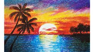 Easy sunset scenery drawing | how to draw beautiful sunset in the village with oil pastels how to draw easy sunset scenery. Landscape Drawing Ideas Beach