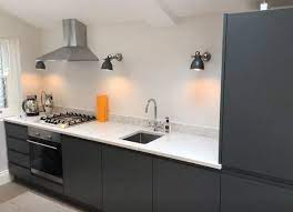 A dark grey painted shaker kitchen with matching dark grey walls makes for a very moody and rich feel. Graphite Dark Grey Handleless Kitchen In A Matte Finish By Kitchen Bedroom Store Handleless Kitchen Handleless Kitchen Cabinets Beautiful Kitchen Cabinets