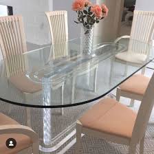 Deluxe dining room with a round dining table and purple velvet chairs that sit on a patterned area rug. China Crystal Clear Round Table Small Coffee Table Lucite Furniture Perspex Furniture Homedecor Luxuryhome Side Table Divingroom Table Bedroom Table China Acrylic Table Acrylicu Furniture