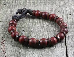 Mens Beaded And Leather Prayer Bracelet Natural Red Brown Wood Beads Bracelets For Men Mens Mala Bracelet Wood Bead Bracelet