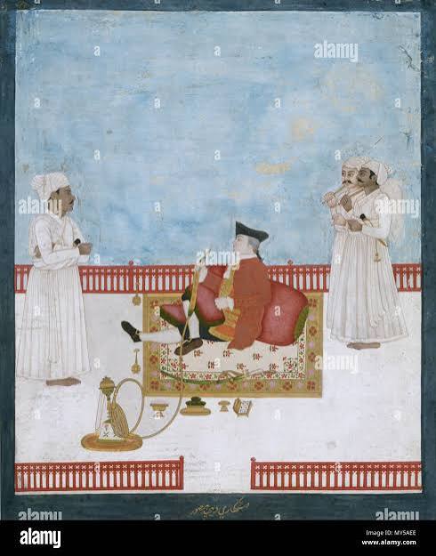 English: The pictures made by Indian artists for the British in India are called Company paintings. This one shows a military officer of the East India Company. The Indian artist has
