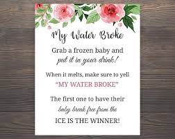 My Water Broke Game Ice Cube Game Pink Printable Baby Shower Etsy Floral Baby Shower Baby Shower Printable Baby Shower Games