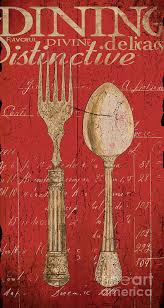 vintage kitchen utensils in red art