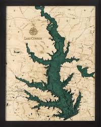 Lake Conroe Tx Wood Carved Topographic Depth Chart Map