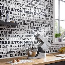 On The Menu Black White Pie And Mash Kitchen Wallpaper Blue Berry Muffins