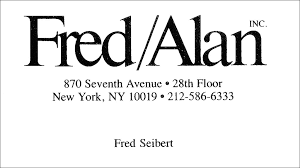 Business card: Fred/Alan, Inc. 1983-1992