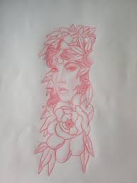 Girl Flowers Red Pencil Drawing Drawings Wedding Tattoos Art