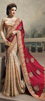 147373 Red And Maroon Beige And Brown Color Family Saree With Matching Unstitched Blouse Saree Designs Party Wear Sarees Indian Fashion