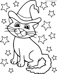 Downloadable coloring page witch and cats halloween fun. Witch Cat And Stars Coloring Page Coloringall