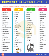 Uncountable Noun Definition And List Of 450 Useful Uncountable Nouns 7 E S L Uncountable Nouns Nouns Learn English