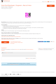 Search part time career opportunities, data entry, teaching vacancies. Front End Developer Engineer Job At Recruit Hero In Kuala Lumpur Malaysia 8691506 Tapwage Job Search