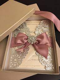 Sample Metallic Doily Boxed Wedding Invitations With Bow And Etsy Box Wedding Invitations Wedding Invitation Trends Wedding Invitation Ribbon