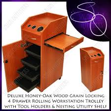 Beauty Salon Honey Oak Wood Locking Styling Station Trolley Cart Salon Equipment Salon Equipment Beauty Salon Beauty Salon Decor