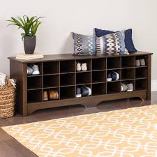 This modern wood bench with a grey upholstered flip top will keep your shoes and small accessories organized, helping to keep clutter to a minimum. Prepac Entryway Shoe Storage Cubby Bench Espresso 24 Pair Walmart Com Walmart Com