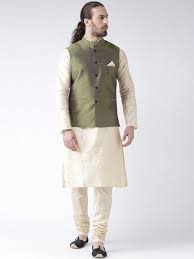 Deyann Men Olive Green Cream Solid Jacquard Kurta With Pyjamas Nehru Jacket 1836 Nehru Jackets Jackets Mens Indian Wear
