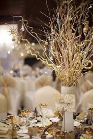 Glamorous Gold And White No Flowers Just Cool Sticks And Ornaments In A Vase Look For 50th Wedding Anniversary Party Twig Centerpieces 50th Anniversary Party