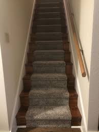 Carpeted Stairs With Runner And Stained Steps Stair Runner Carpet Stairs Carpet Stairs