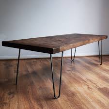 Rustic Coffee Table With Vintage Mid Century Metal Hairpin Legs Walnut Detail In H Handmade Dining Table Rustic Coffee Tables Midcentury Modern Dining Table