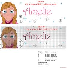 Aida 14, cream 384w x 137h stitches size(s): Amelie Cross Stitch Pattern Baby Female Name With Anna Disney Princess Frozen Cartoon Free Cross Stitch Patterns Simple Unique Alphabets Baby