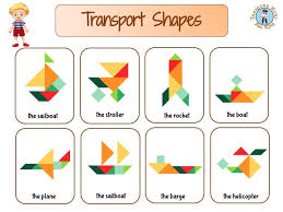 The black lines in the diagram are the tangram lines that would be cut to separate your shapes. Tangram Shapes Transport Tangram Puzzles Treasure Hunt 4 Kids