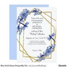 Blue Gold Asian Dragonfly China Flowers Watercolor Invitation Zazzle Com Watercolor Invitations Trendy Wedding Invitations Wedding Invitations