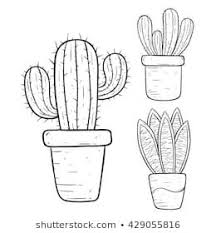 Black And White Plant Pots Clipart Collection Of Black And White Cactus In Pot With Doodle Or Line Art Style Cactus Doodles Flower Drawing