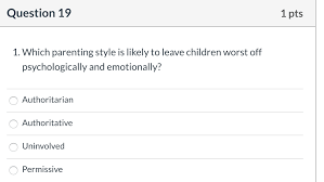 Learn about the pros and cons of various styles. Solved Question 19 1 Pts 1 Which Parenting Style Is Likely Chegg Com