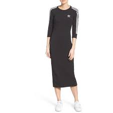 Women S Adidas Originals 3 Stripes Dress 60 Liked On Polyvore Featuring Dresses Black Midi T Shirt Dre Striped Tee Dress Striped Tee Shirt Dress Fashion