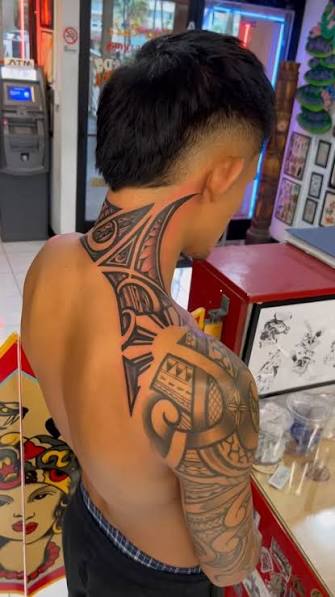 Polynesian Tribal Shoulder Tattoo Male