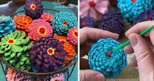 Holding each flower by the stem, paint each petal, making sure you cover top and bottom, and all parts of the cone. Painted Pine Cones Spring Decor Intelligent Domestications