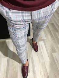 Slim Fit Plaid Pants In Claretred Herrenmode Anzuge Lassige Herrenmode Herren Sommerstil